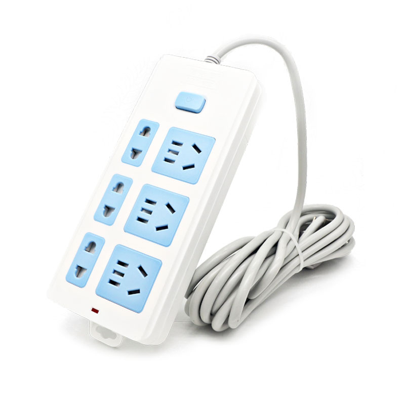 402带4米足纯铜线 蓝白相间款带线插排 家用办公多用插座