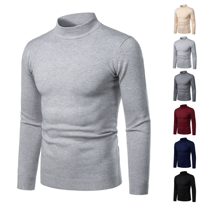 Pullover High Neck Sweater Korean Slim Men's Black Fashion Autumn Winter Men's Pullover Sweater