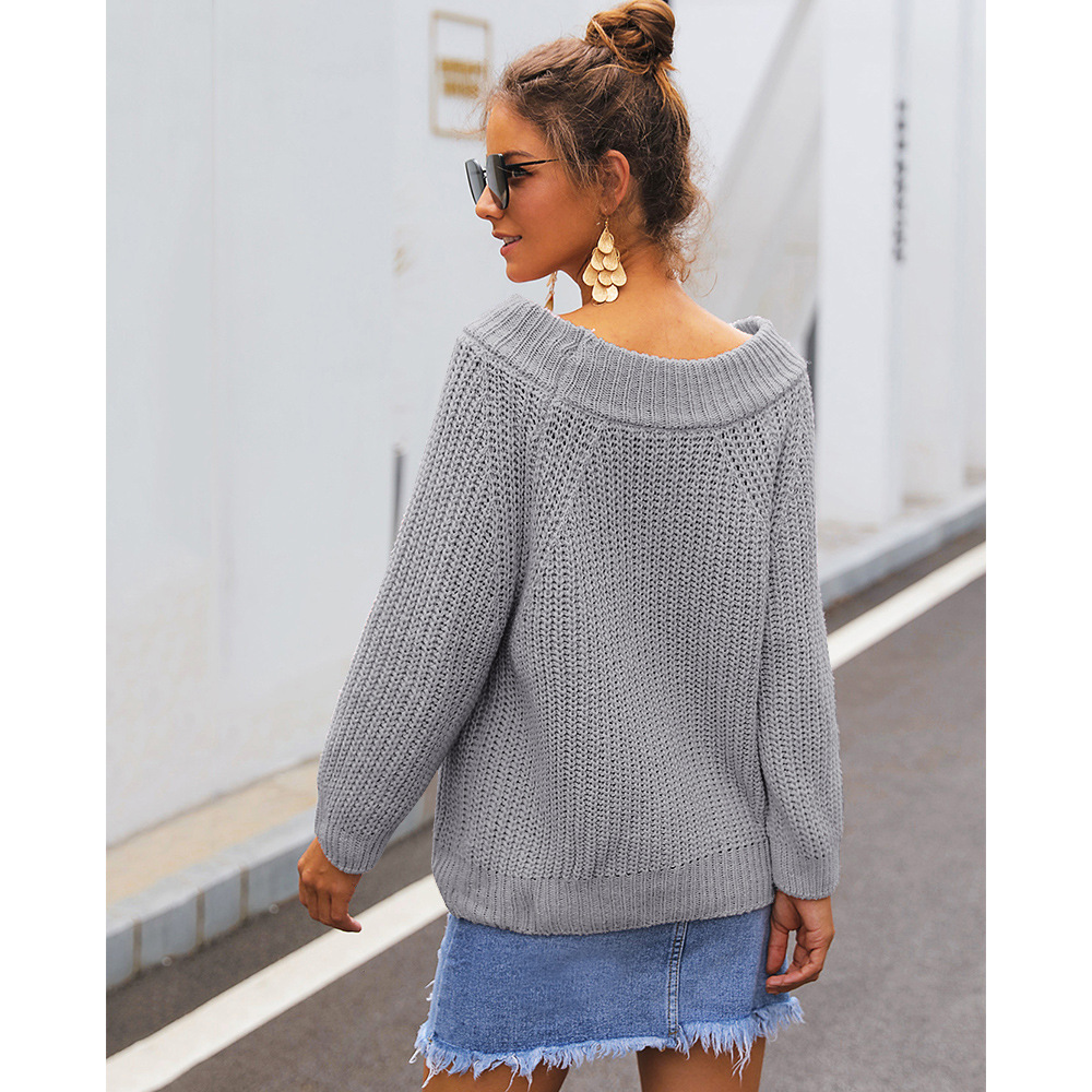 strapless diagonal collar loose thick pullover sweater NSSA39949