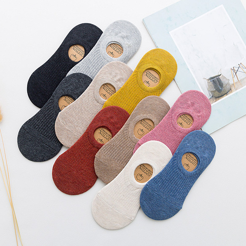 Manufacturer wholesale socks women's boat socks solid color vertical striped colored cotton invisible socks spring and summer low-top silicone non-slip shallow socks
