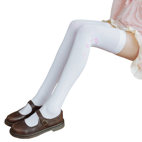 Cat paw print knee-high socks, Lolita stockings, anime two-dimensional cute cat footprints, white pantyhose