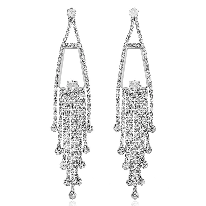 Shiny zirconium with tassels, earrings