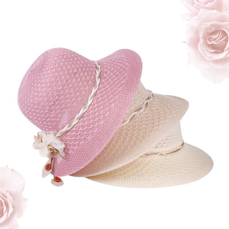 2019夏季新款百搭花朵遮阳草帽防晒度假登山旅游沙滩女士帽子批发|ms