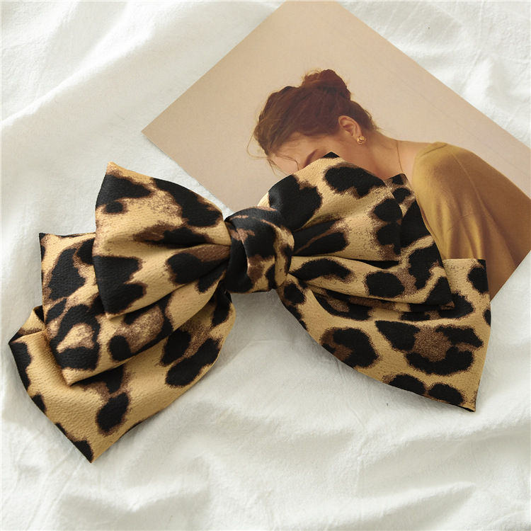 Leopard Print Bowknot Satin Hair Clip display picture 7