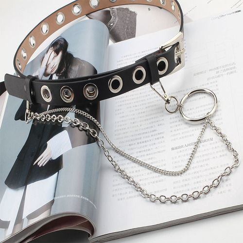Factory direct supply of punk style chain belts, punch-free hollow belts, Korean style fashionable and versatile men's and women's belt decorations