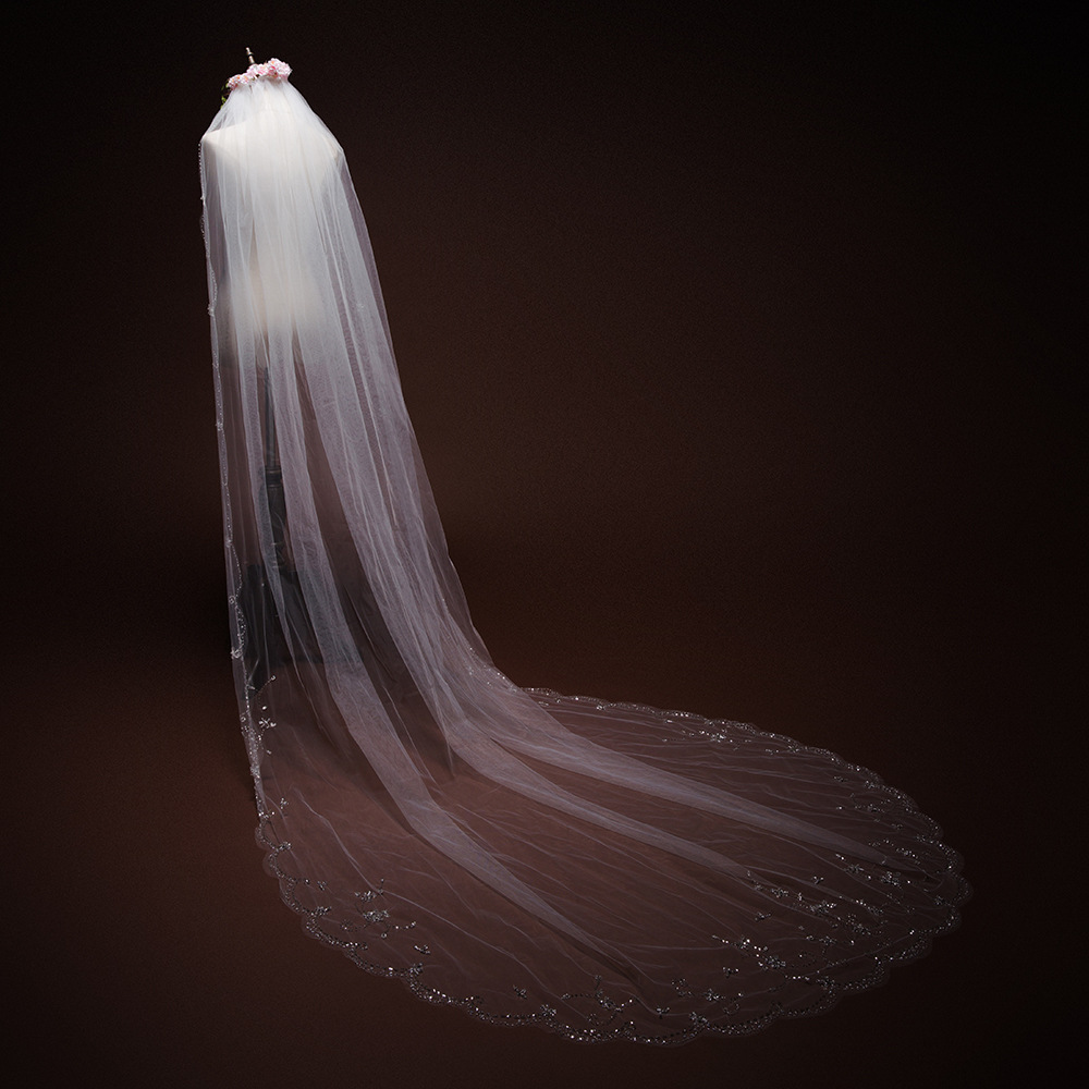 新款新娘头纱婚纱礼服配件长款蕾丝定制新娘头纱亚马逊厂家直销|ms