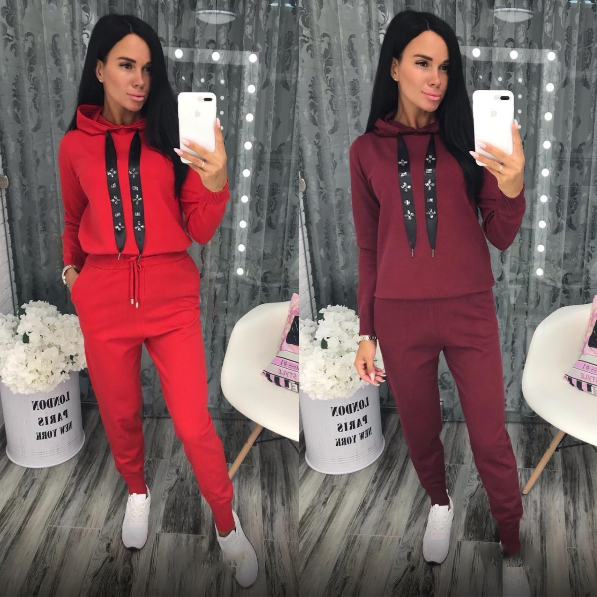 Solid Color Hoodie Sweatpants Set NSMUZ98680