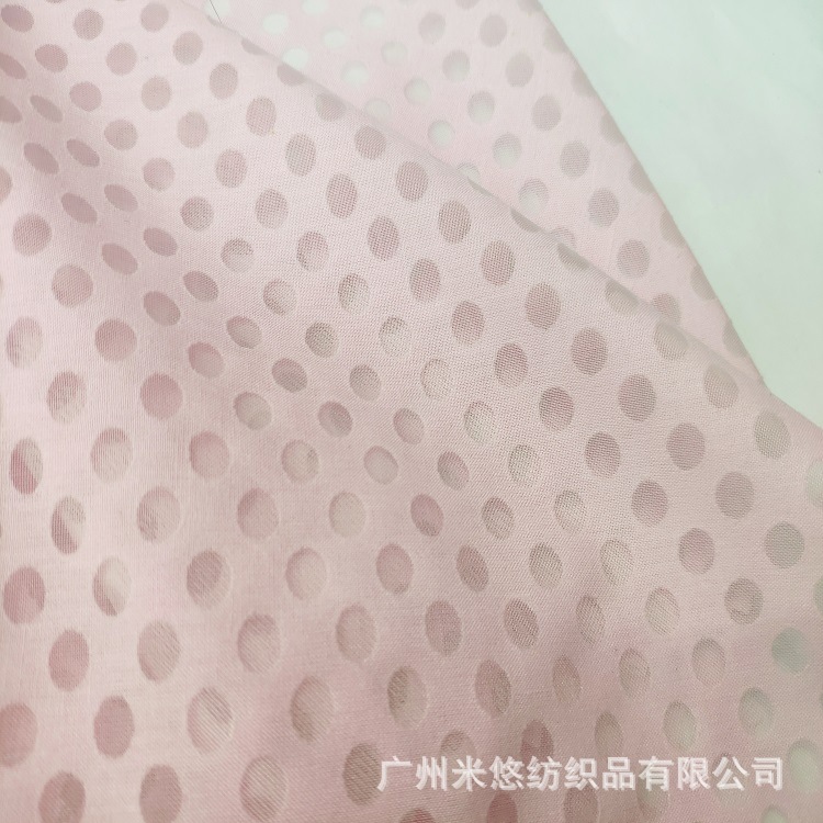 立体镂空涤棉柔软 粉色经典波点 烧花烂花工艺 粉红童装面料