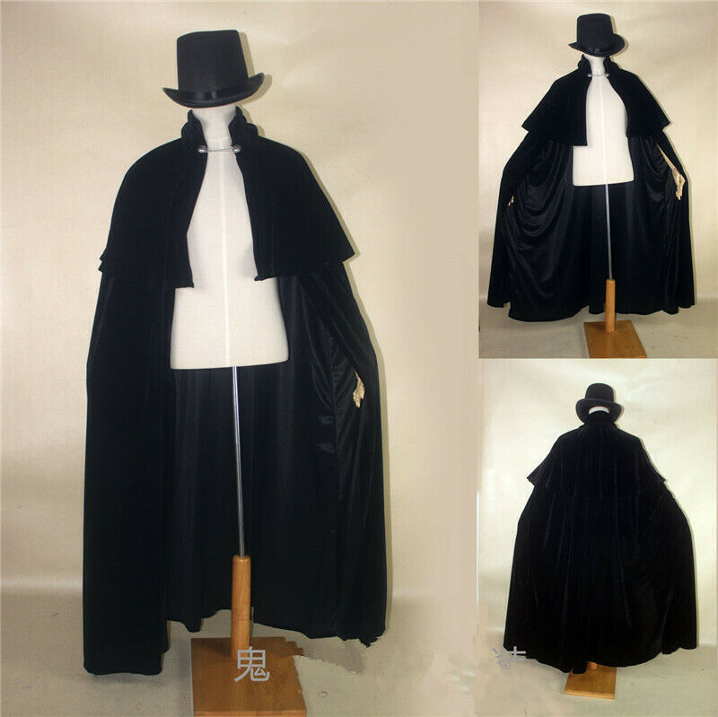 Masquerade Vampire Long Cape Vintage Cloak Gold Velvet Witchcraft Magic Robe Shawl