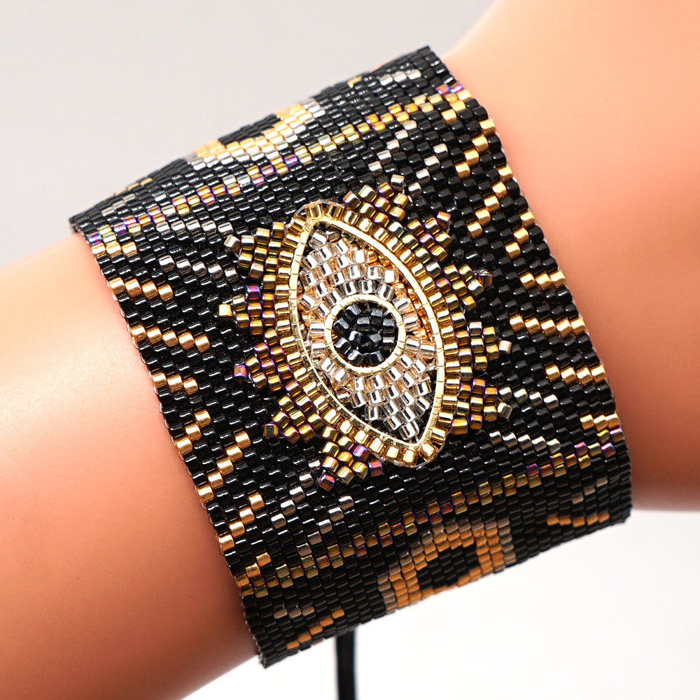 Go2boho Neue Miyuki Reis Perlen Gewebtes Breites Männer-und Frauen Armband Türkisches Böses Auge Evil Eye Schmuck display picture 21