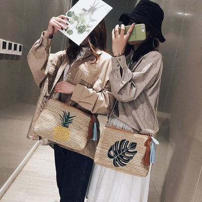 外贸小包包女2019新款潮韩版编织小方包时尚百搭单肩斜挎包草编包|ru