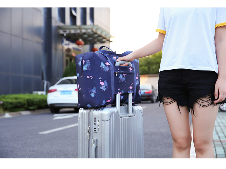 187g Weight Oxford Cloth Material Geometry Pattern Cute Style Grey, Pink, Red, Blue, Black Color Waterproof Foldable Printing Enlarged Travel Bag Wholesale Nihaojewelry 35