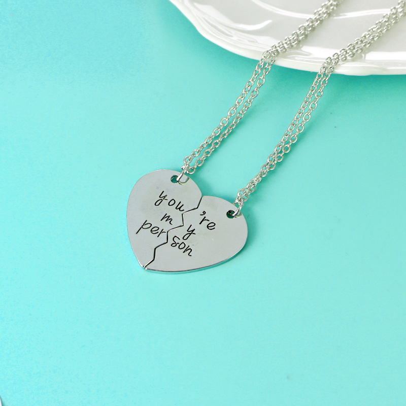 Hot-selling English Lettering Two-petal Stitching Love-shaped Alloy Pendant Necklace display picture 3