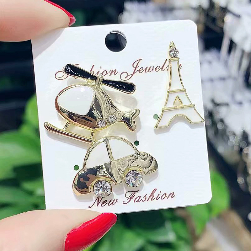 新款水钻铁塔飞机小轿车刺马针衬衫扣领花衬衣领领扣领针小胸针