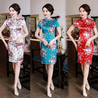 Chinese Dress Qipao for women Cheongsam short skirt national style retro large size women&apos;s performance dress