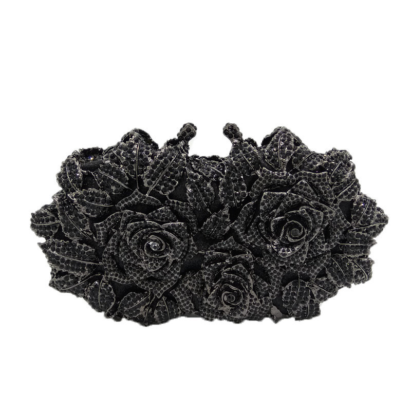 New Fashion Dinner Bag Metal Diamond Banquet Bag Flower Clutch Bag Chain Bag Party Evening Bag display picture 7