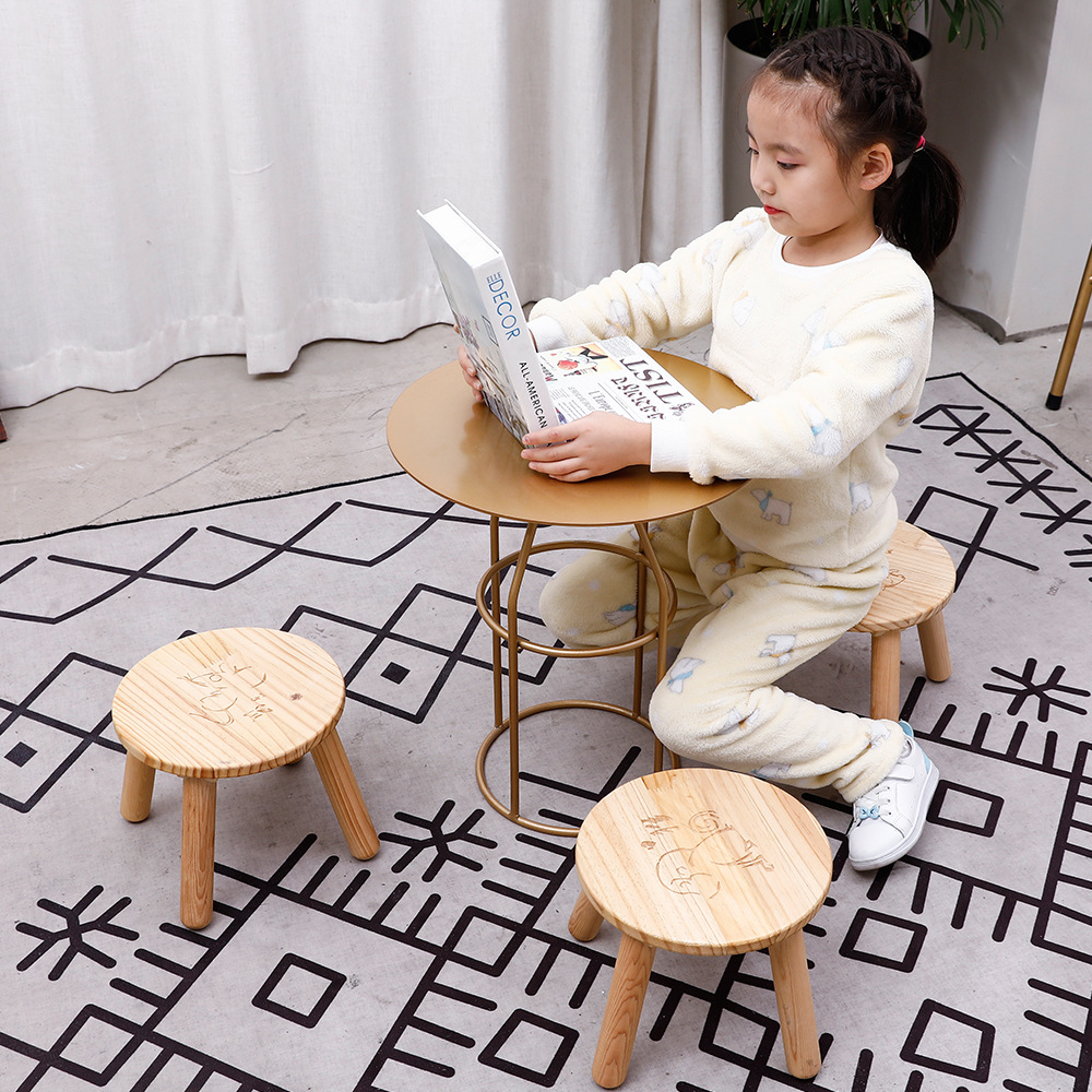 可定制4脚加固小凳子现代简约儿童凳子 十二生肖家用实木小圆凳