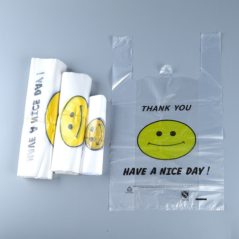 透明笑脸背心袋加厚批发超市塑料购物袋厂家定制水果袋马甲外卖袋