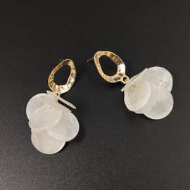 韩国ins时尚气质简约百搭圆片贝壳吊坠流苏925银针耳环女耳饰批发