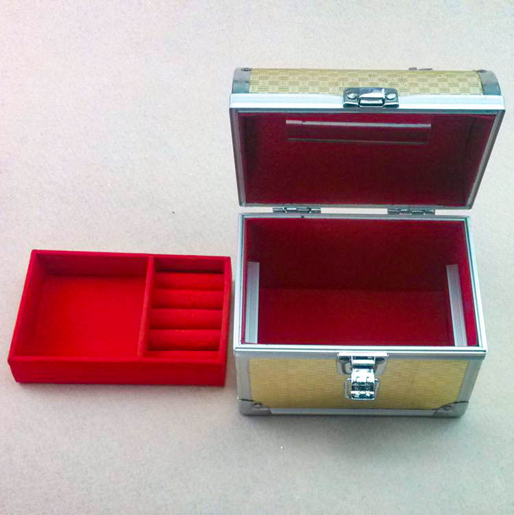 厂家供应韩版手提首饰箱 铝制带镜珠宝箱 旅行便携化妆箱