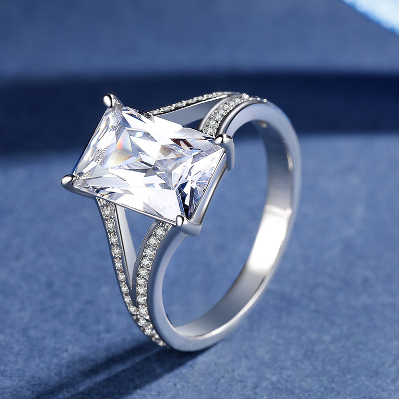 JZ332 mysterious rectangular diamond princess wedding ring white gold Women's simulation large diamond ring live jewelry wholesale