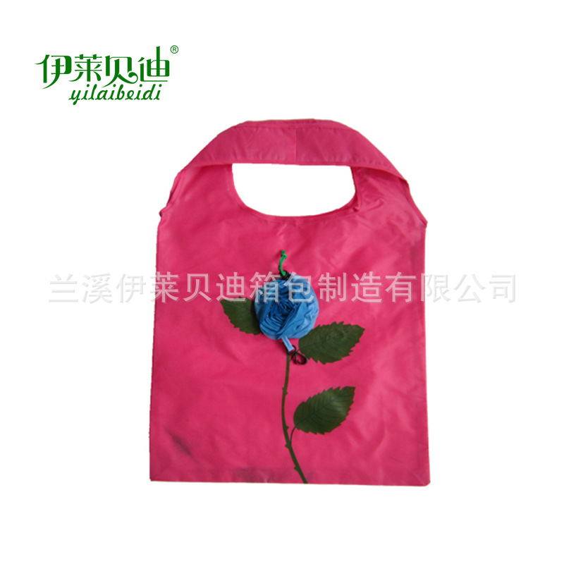 现货批发玫瑰花袋折叠购物袋 礼品促销玫瑰花袋收纳袋厂家