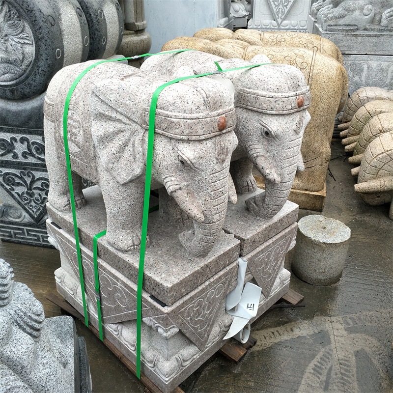 业务:13679700428 厂家批发石雕大象吉祥如意大理石母子象汉白玉大象雕塑