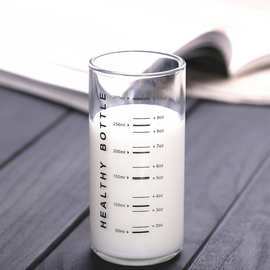 加厚儿童耐热高硼硅玻璃刻度水杯冷藏酸牛奶量杯吸管果汁透明杯子