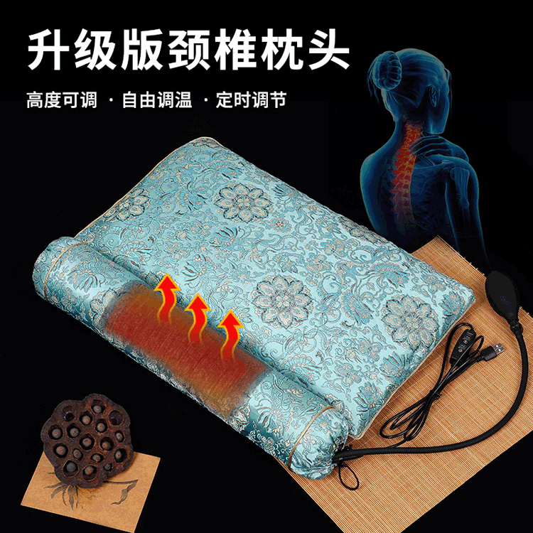 廠家直銷艾草加熱敷頸椎枕頭決明子枕頭充氣頸椎護頸枕荞麥皮枕