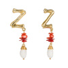 Organic earrings with letters, accessory from pearl, English letters, wholesale