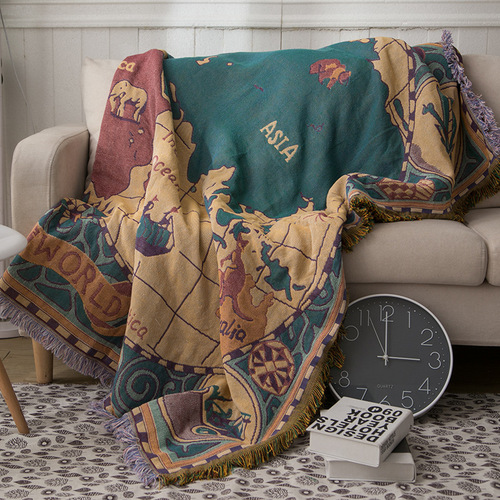 European map cotton knitted sofa blanket wholesale fashion multifunctional double-sided thickened sofa cushion
