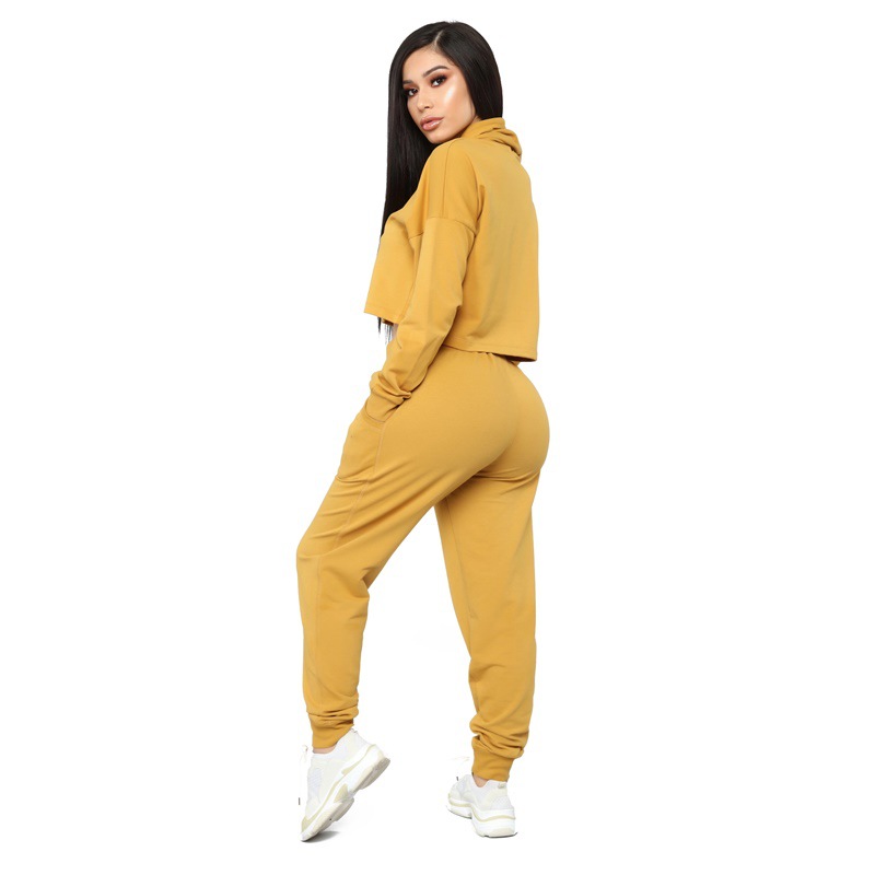 Sweatshirt Solid Color Revealing Umbilical Two-Piece Set Wholesale Women Clothing