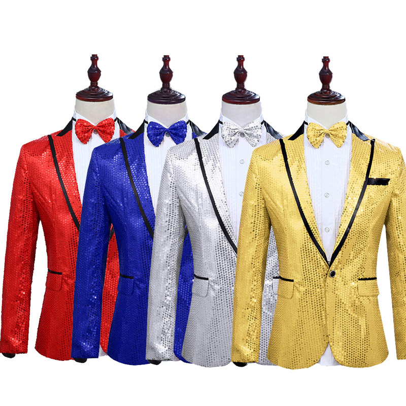 men's jazz dance suit blazers Sequined men suit top performance coat nightclub singer studio photo taking western bow tie
