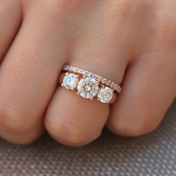 Fashion Round Alloy Plating Inlay Artificial Gemstones Zircon Rings 2 Pieces