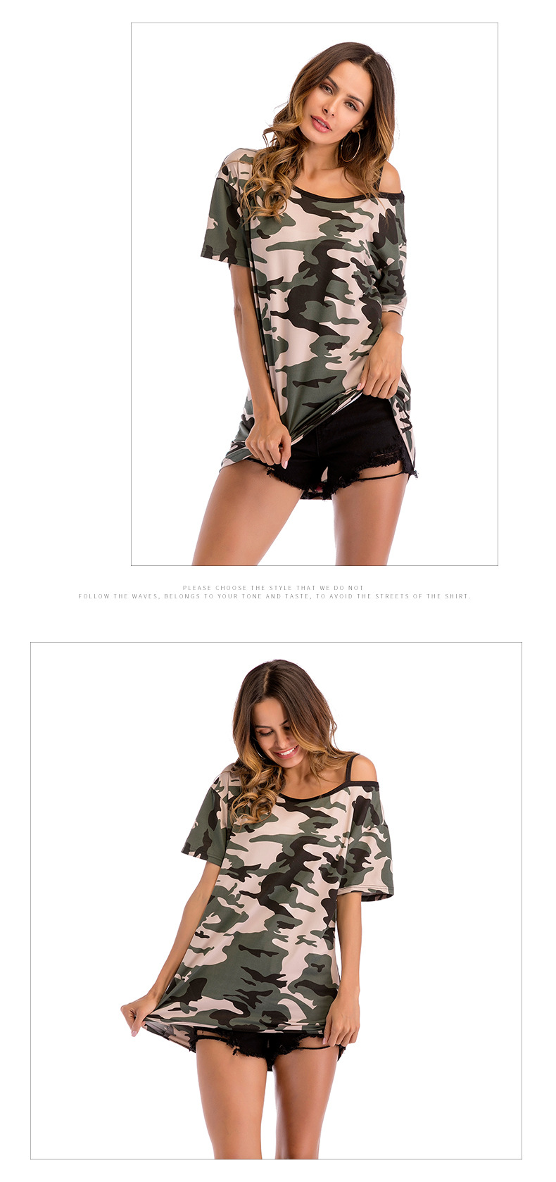 camouflage strapless sexy loose shoulder strap top NSYYF63209