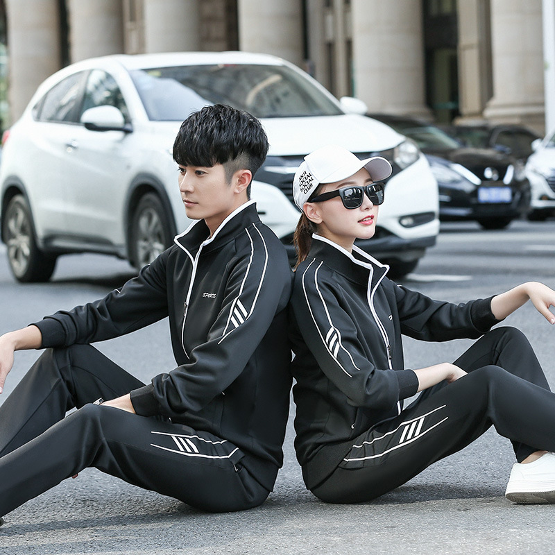 2019新款秋冬季情侣套装休闲潮流开衫户外黑色运动男女宽松两件套
