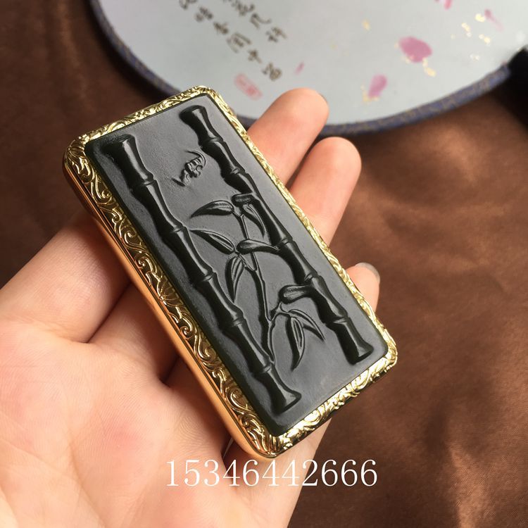 (2개) USB 충전 방풍 옥 대나무 라이터 HETIAN QINGYU 남성 지문 센서 터치 담배 라이터