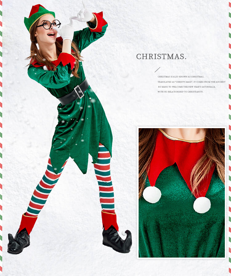 New Christmas Elf Costume European And American Cosplay Costume Adult Green Suit display picture 6