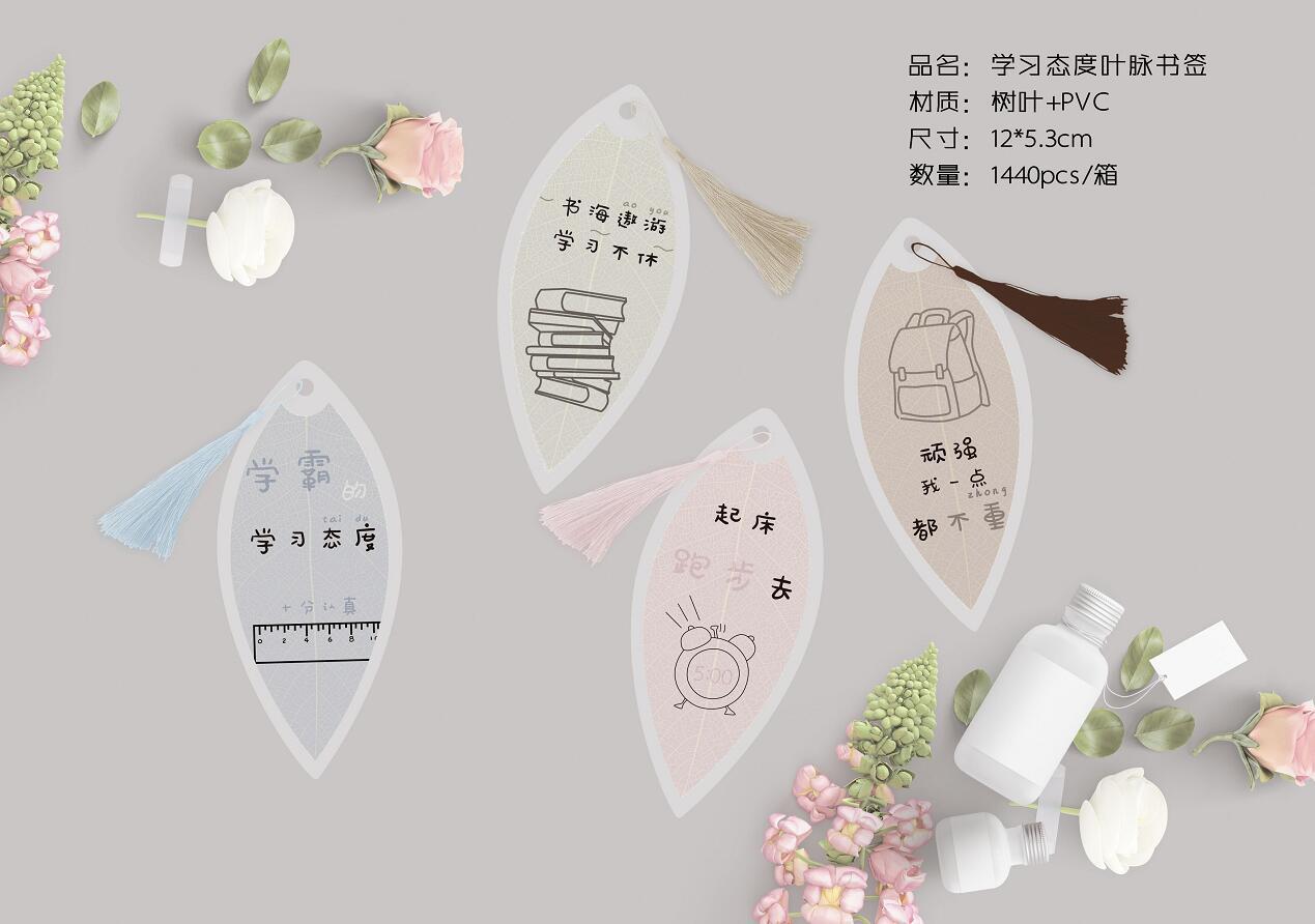 新款批发 萌联 PVC叶脉书签书页标签 学生读书记录标记书夹翻书夹-阿里巴巴
