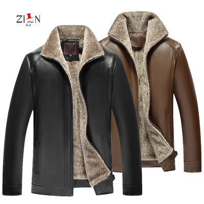 秋冬中老年皮衣男PU皮毛一体男加绒加厚男士皮衣商务皮夹克男外套|ms