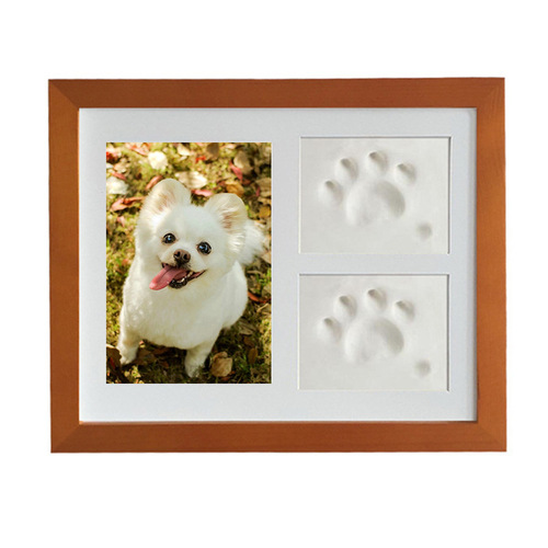 Newborn Baby Handprint and Footprint Wooden Photo Frame Pet DIY Paw Print Dog Footprint Three-Grid Photo Frame Keepsake Gift