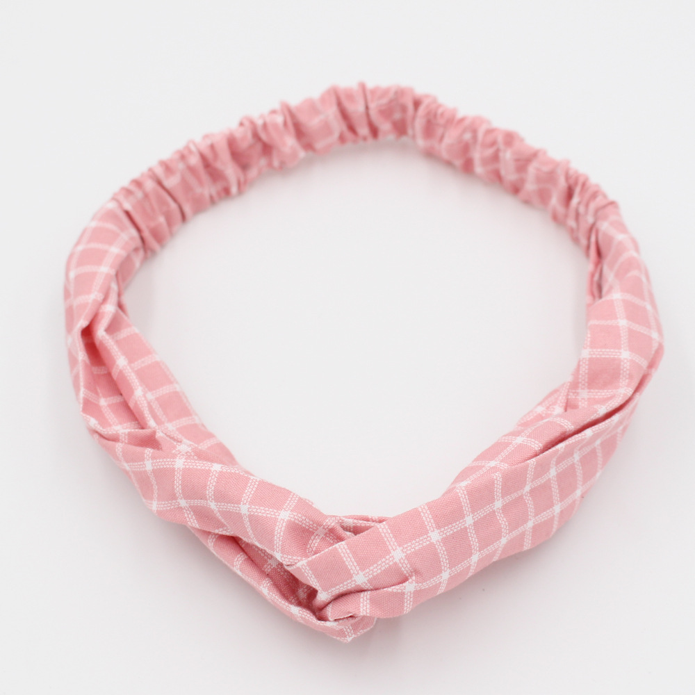 Retro Color Matching Checkered Striped Fabric Cross Wash Face Headband Wholesale display picture 18