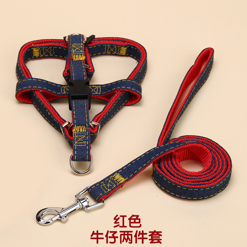 Clásico correa de pecho de vaqueros collar de tracción de perros tres piezas de fábrica de cuerda de perro venta directa productos para mascotas especiales
