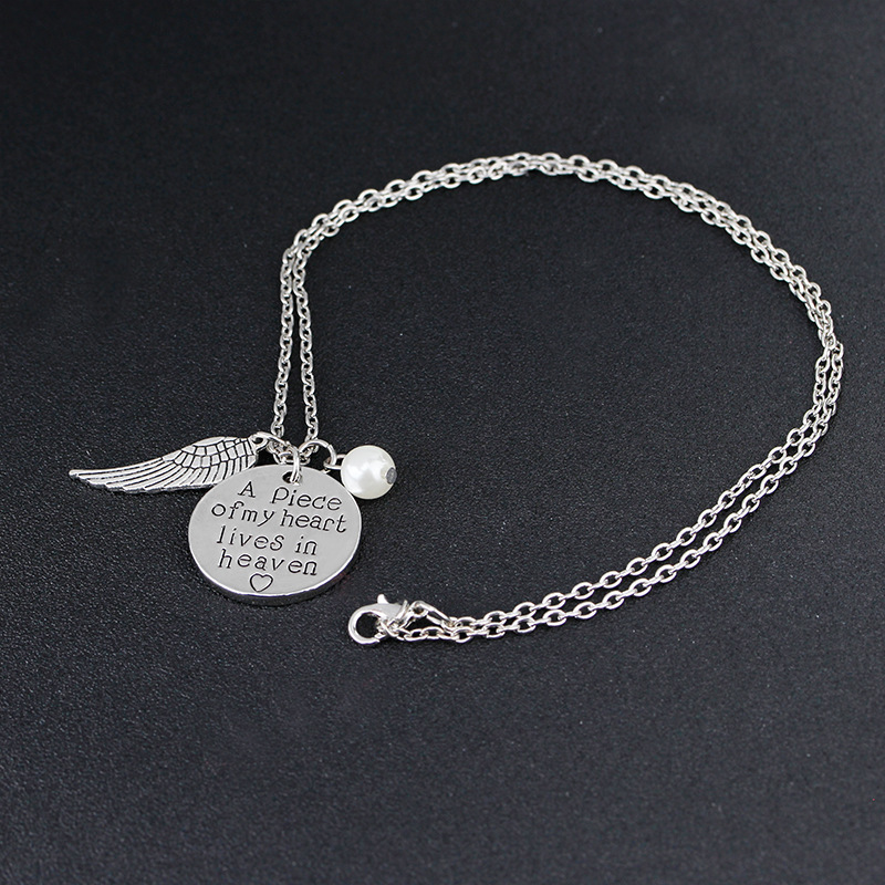 New Fashion Round Wings Pendant Necklace A Piece Of My Heart In Heaven Necklace display picture 4