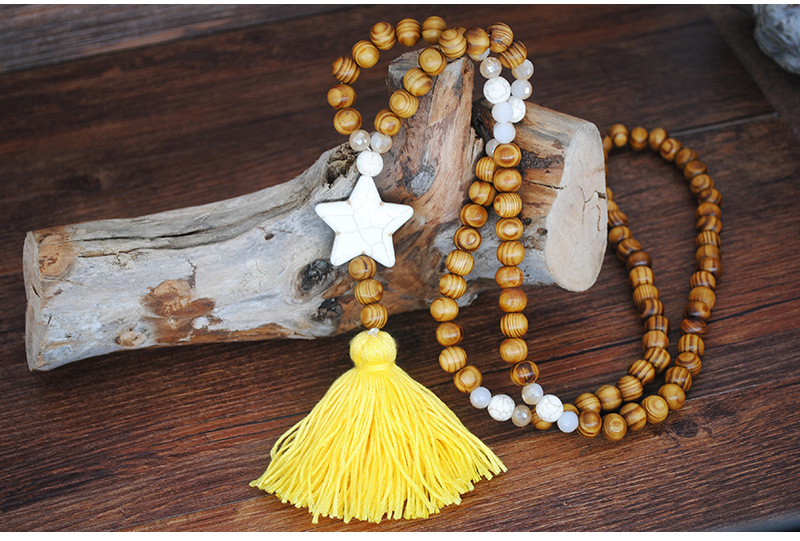 Retro Turquoise Pendant Wood Bead Bohemian Color Tassel Long Necklace display picture 1