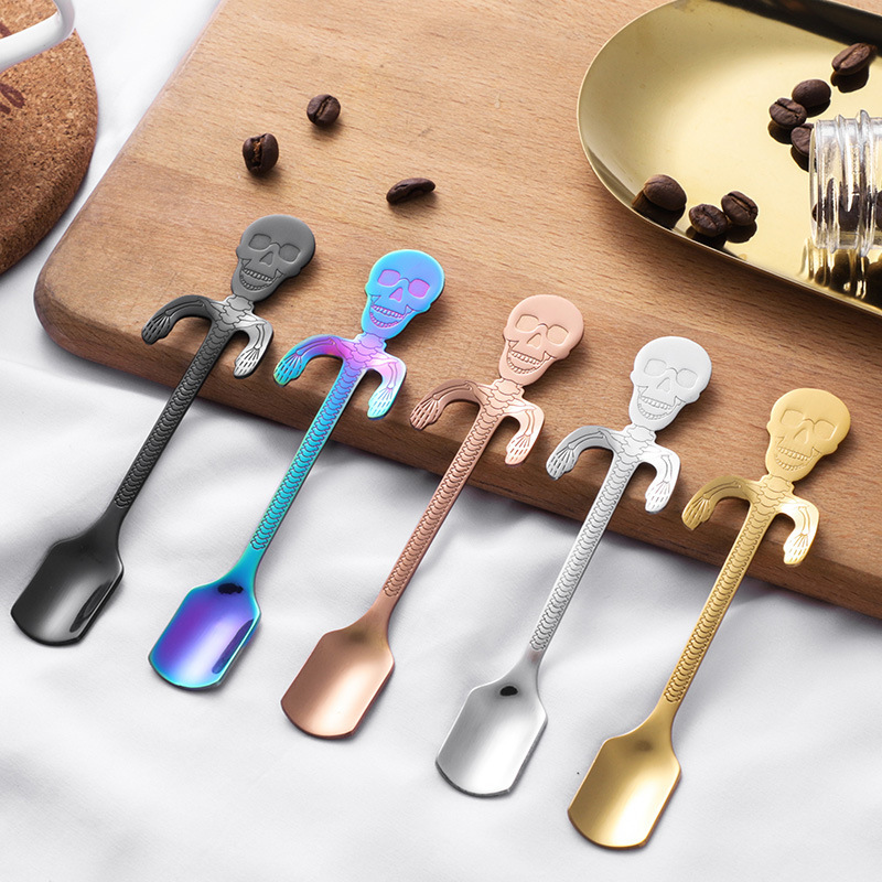 304 Stainless Steel Coffee Spoon Creative Cartoon Skull Spoon Halloween Bone Mixing Spoon Hanging Cup Dessert Spoon