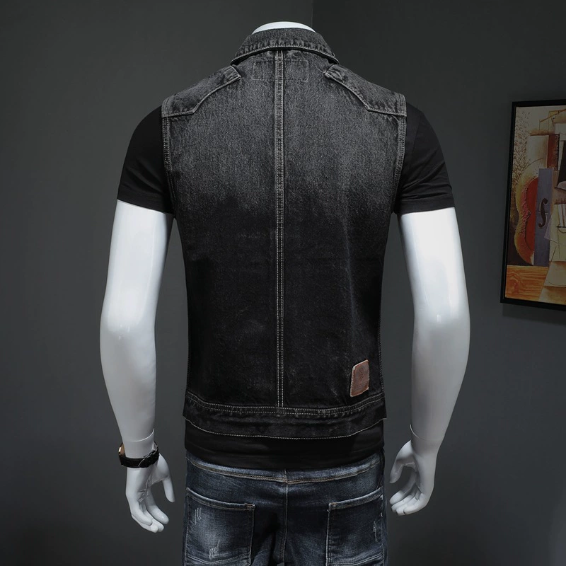 Black denim vest sleevless, European style, gradient, item code