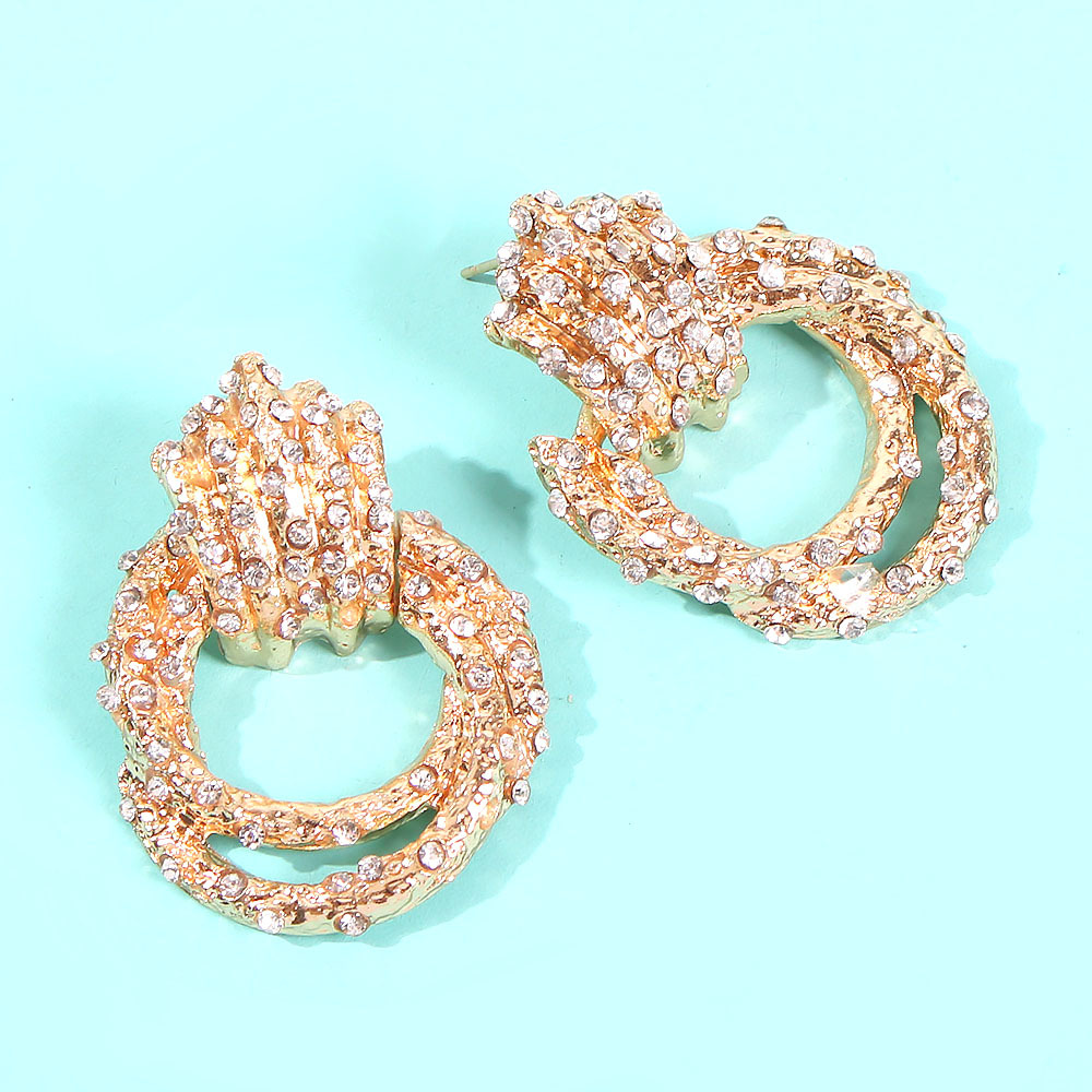 New Geometric Alloy Diamond Stud Earrings Double Ring Earrings Female display picture 3