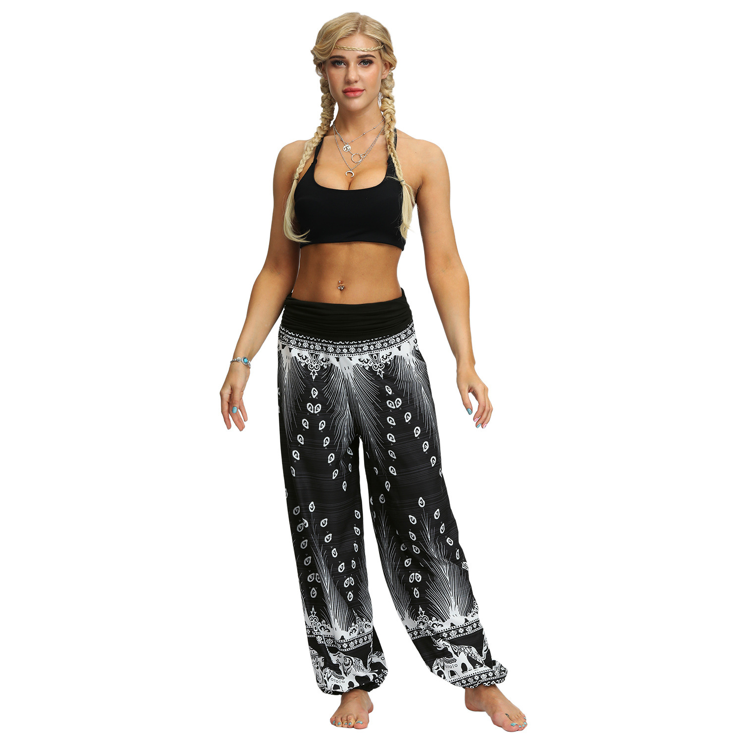 Printing Feather Fitness Yoga Casual Pants NSMDF67672