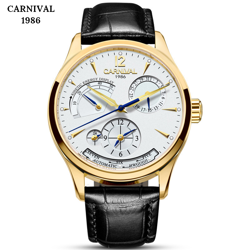 Carnival Watch Fully Automatic Mechanical Watch Fashion Trendy Multi-Functional Luminous Waterproof Men's Genuine Leather Men's Watch